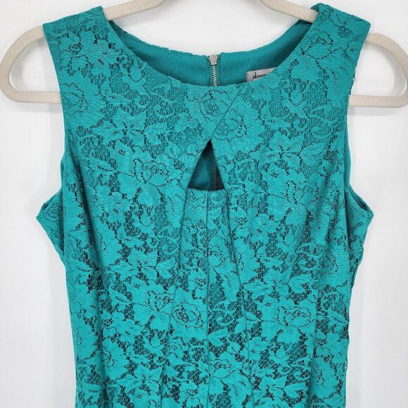 3/$25 134 Danny & Nicole Lace Dress 8 Fit & Flare Sleeveless Cocktail Teal M - Picture 4 of 9